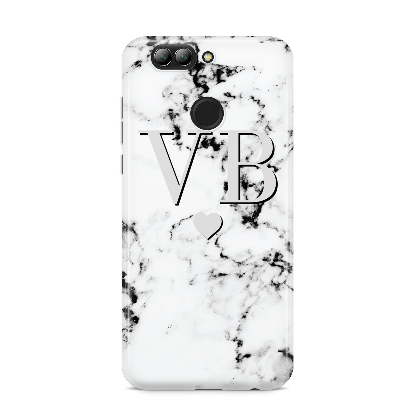 Personalised Grey Initialed Marble Heart Huawei Nova 2s Phone Case