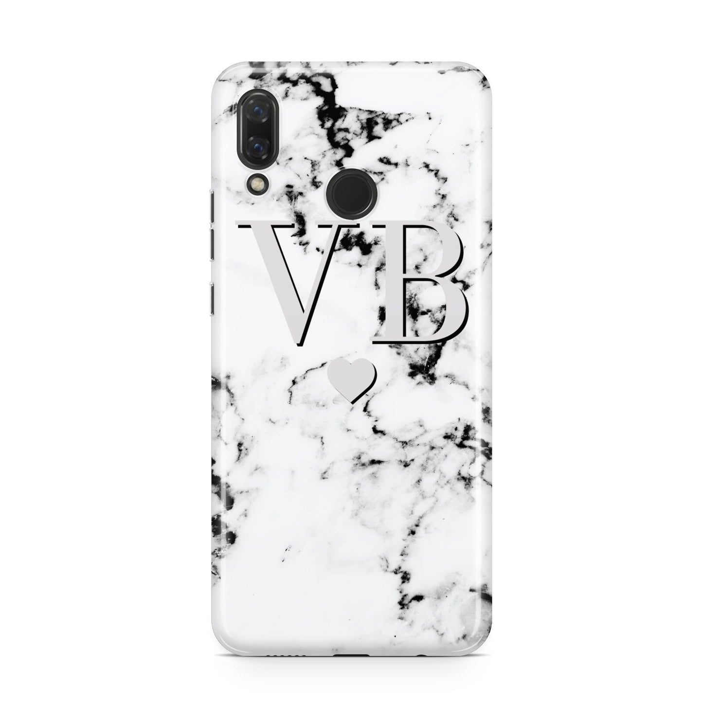 Personalised Grey Initialed Marble Heart Huawei Nova 3 Phone Case