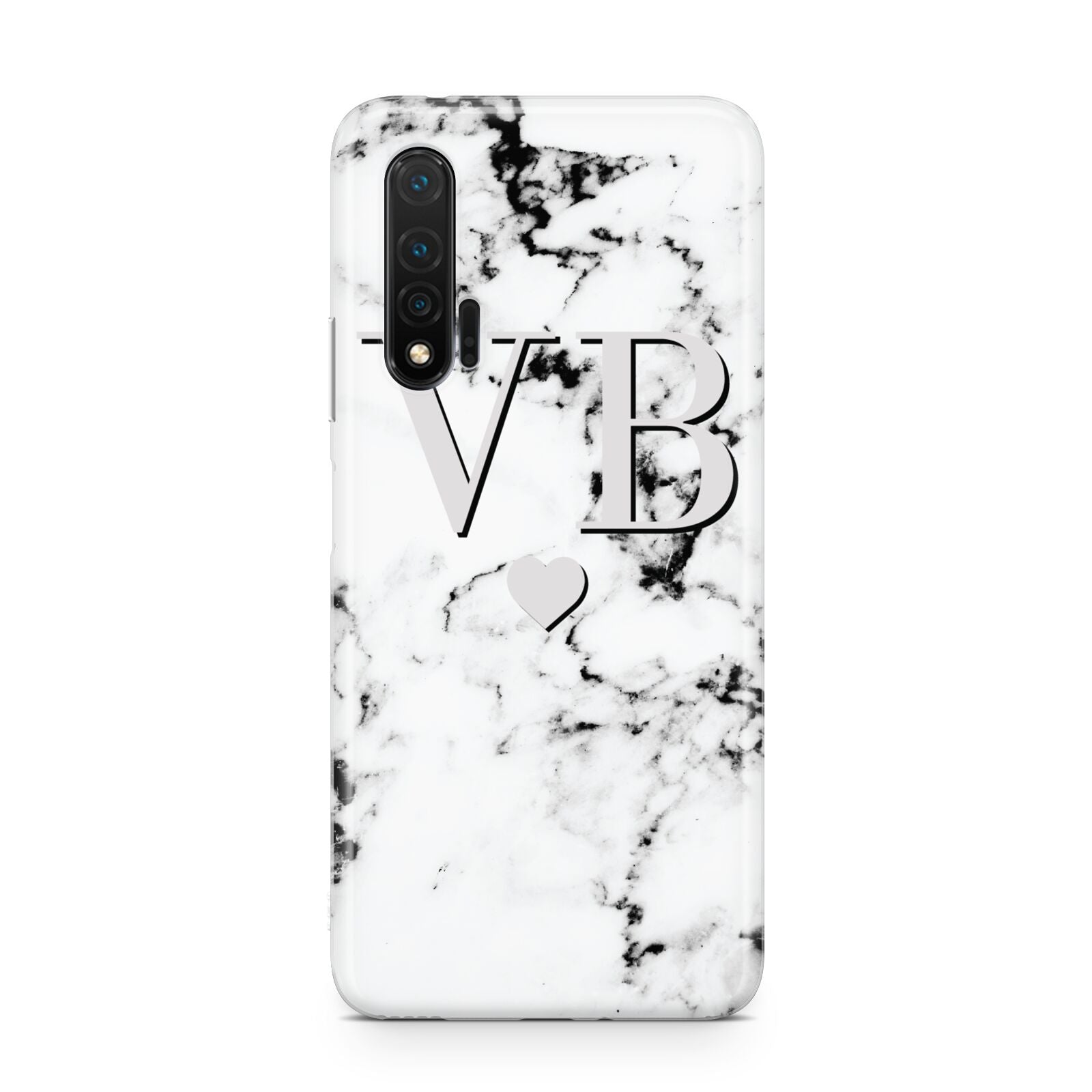 Personalised Grey Initialed Marble Heart Huawei Nova 6 Phone Case