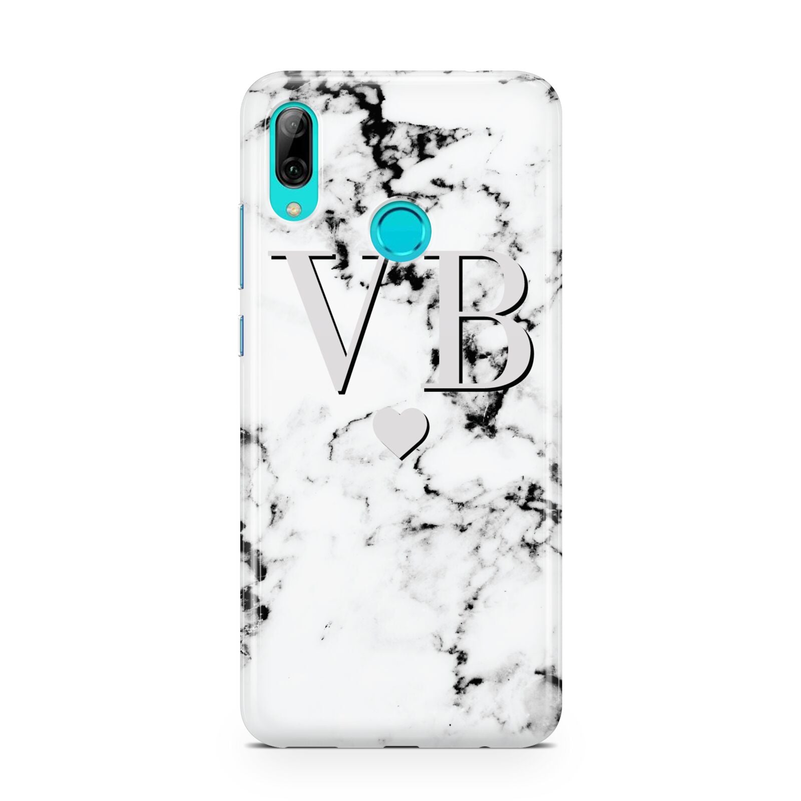 Personalised Grey Initialed Marble Heart Huawei P Smart 2019 Case