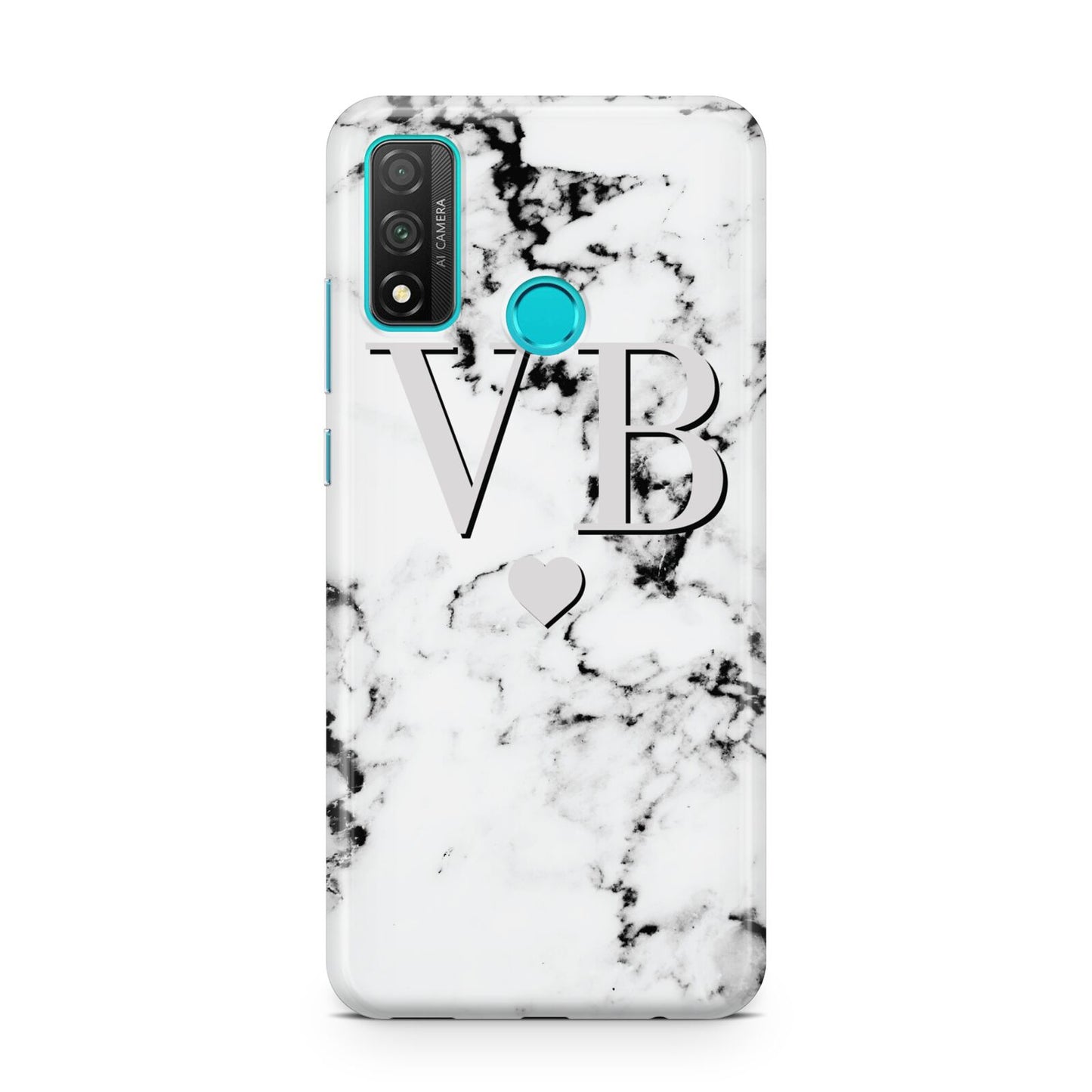 Personalised Grey Initialed Marble Heart Huawei P Smart 2020