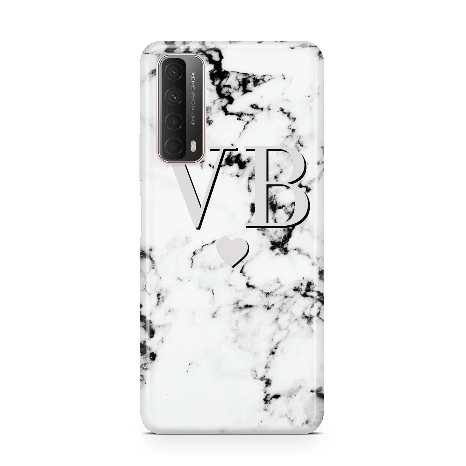 Personalised Grey Initialed Marble Heart Huawei P Smart 2021