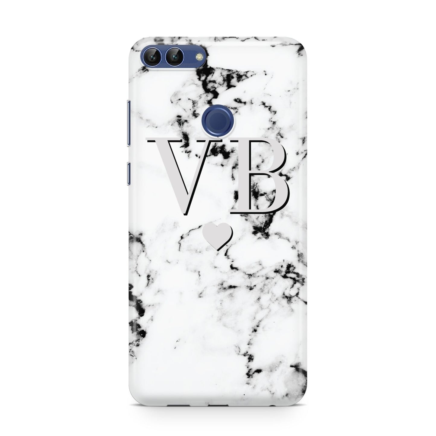 Personalised Grey Initialed Marble Heart Huawei P Smart Case