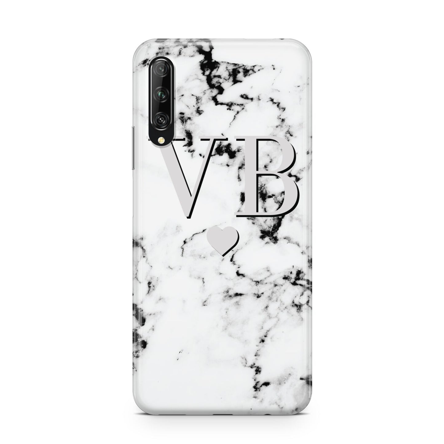 Personalised Grey Initialed Marble Heart Huawei P Smart Pro 2019