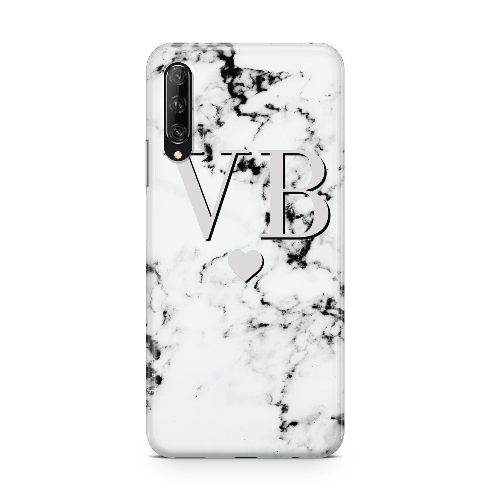 Personalised Grey Initialed Marble Heart Huawei P Smart Pro 2019