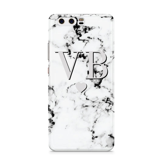 Personalised Grey Initialed Marble Heart Huawei P10 Phone Case