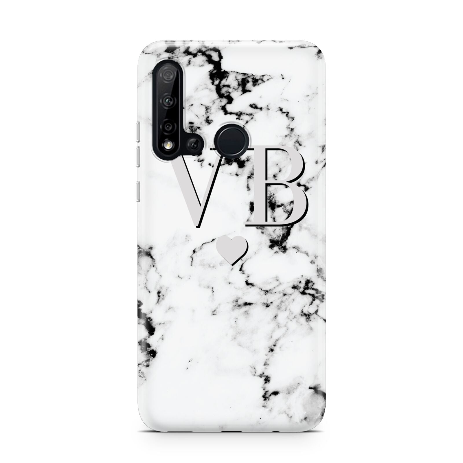 Personalised Grey Initialed Marble Heart Huawei P20 Lite 5G Phone Case