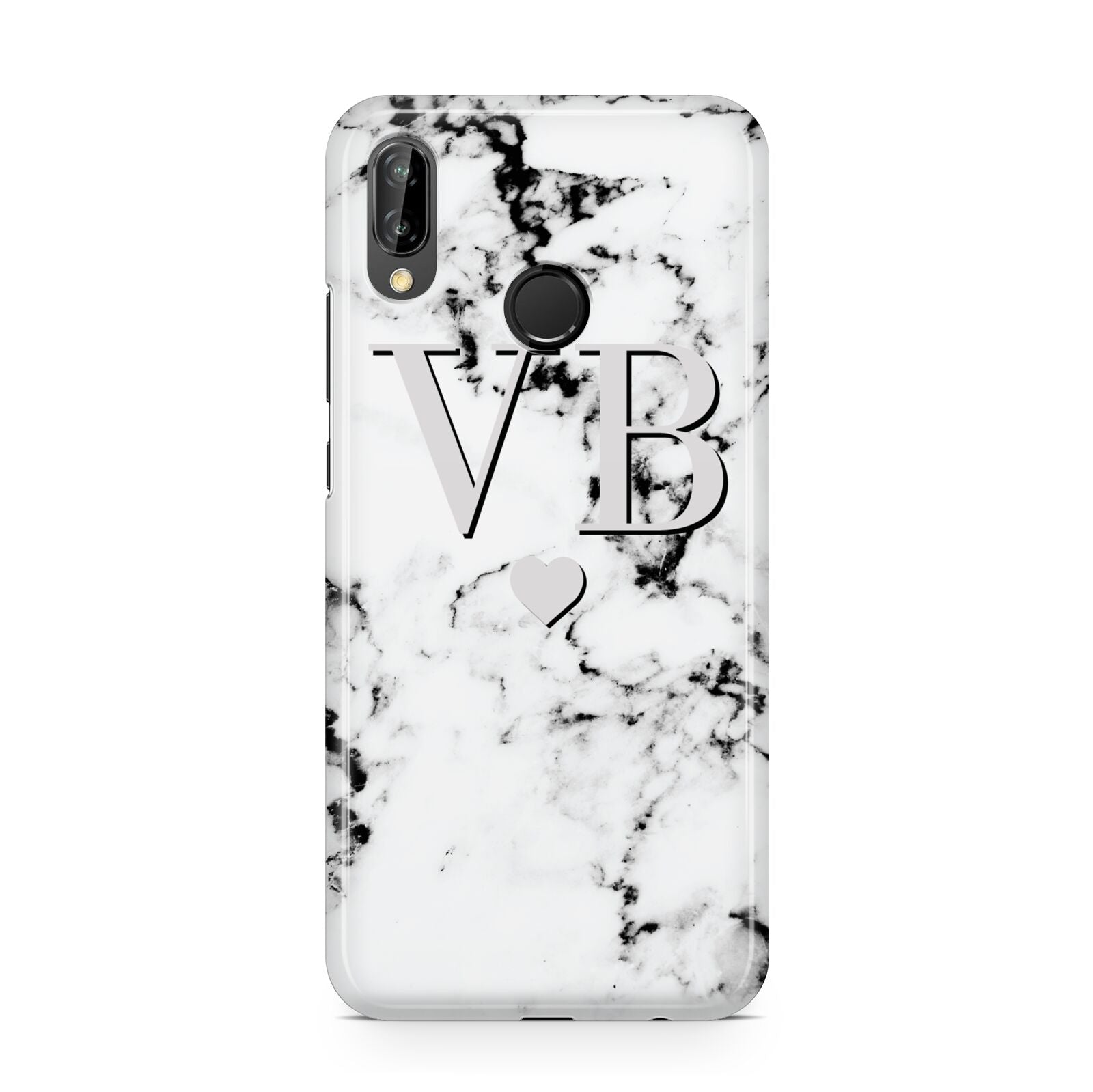 Personalised Grey Initialed Marble Heart Huawei P20 Lite Phone Case