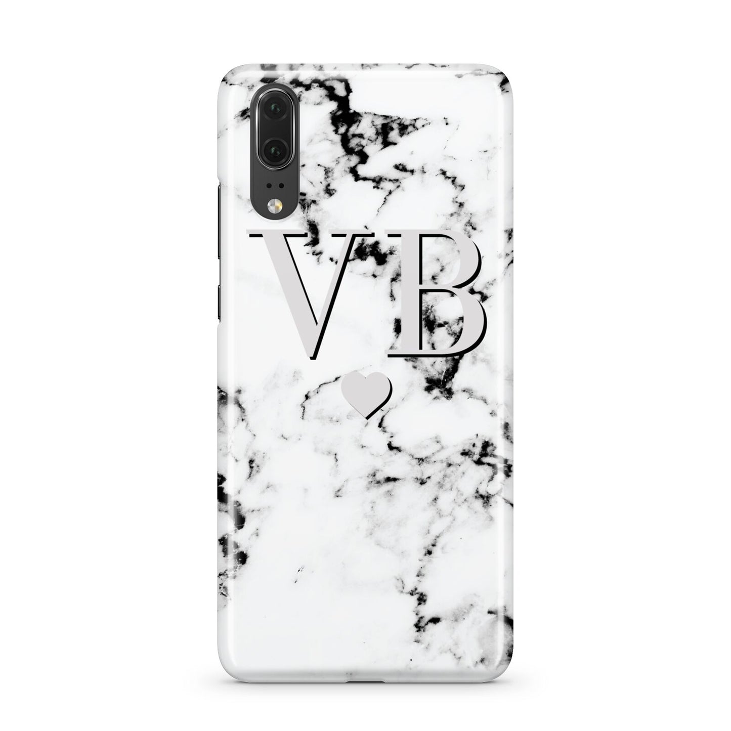 Personalised Grey Initialed Marble Heart Huawei P20 Phone Case