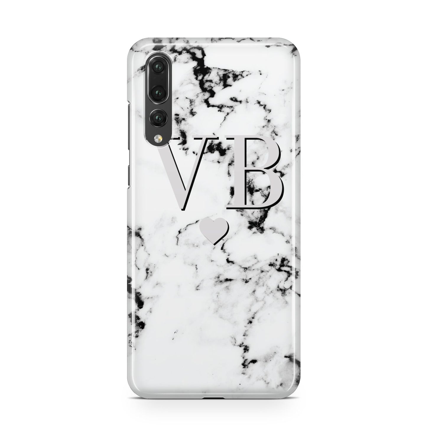 Personalised Grey Initialed Marble Heart Huawei P20 Pro Phone Case