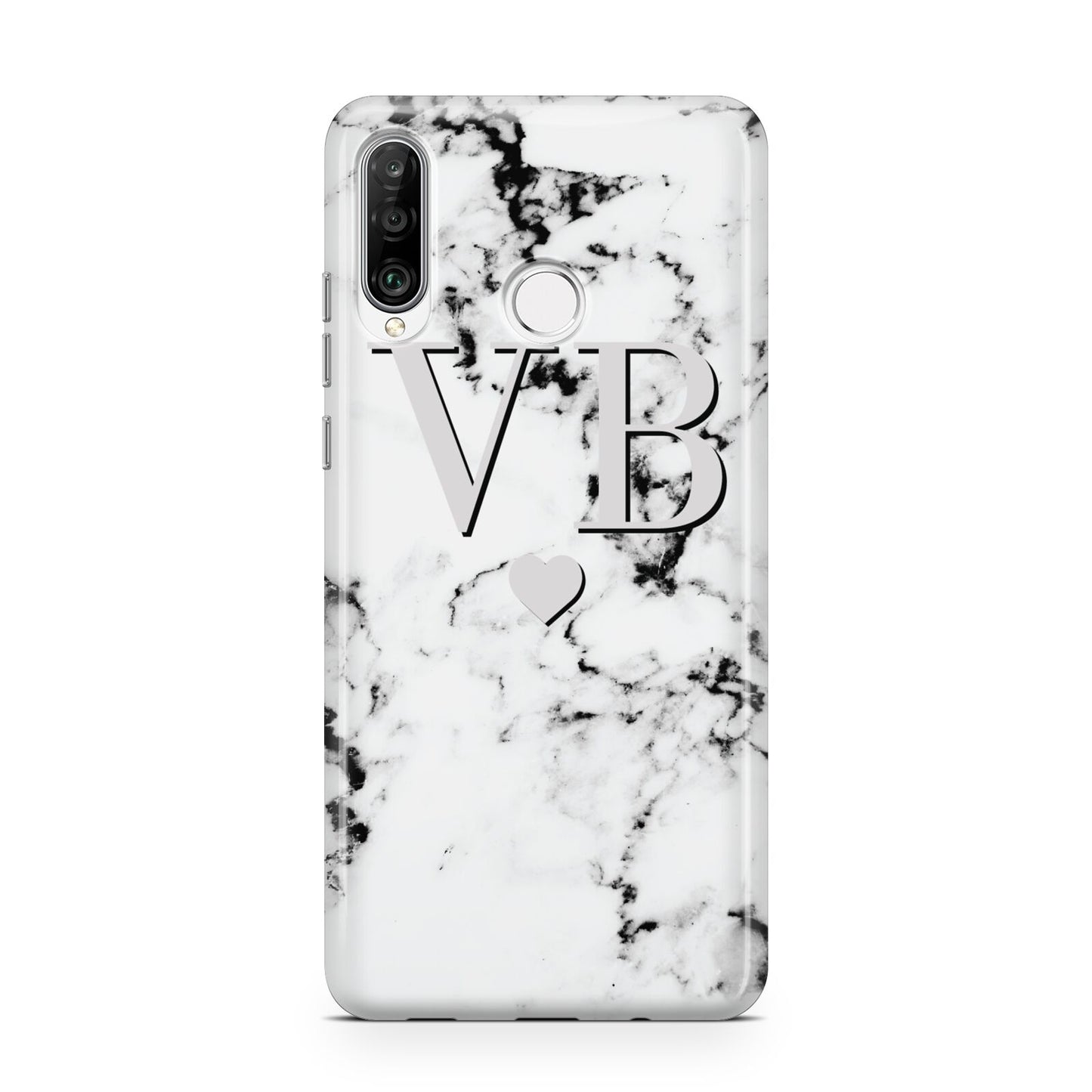 Personalised Grey Initialed Marble Heart Huawei P30 Lite Phone Case