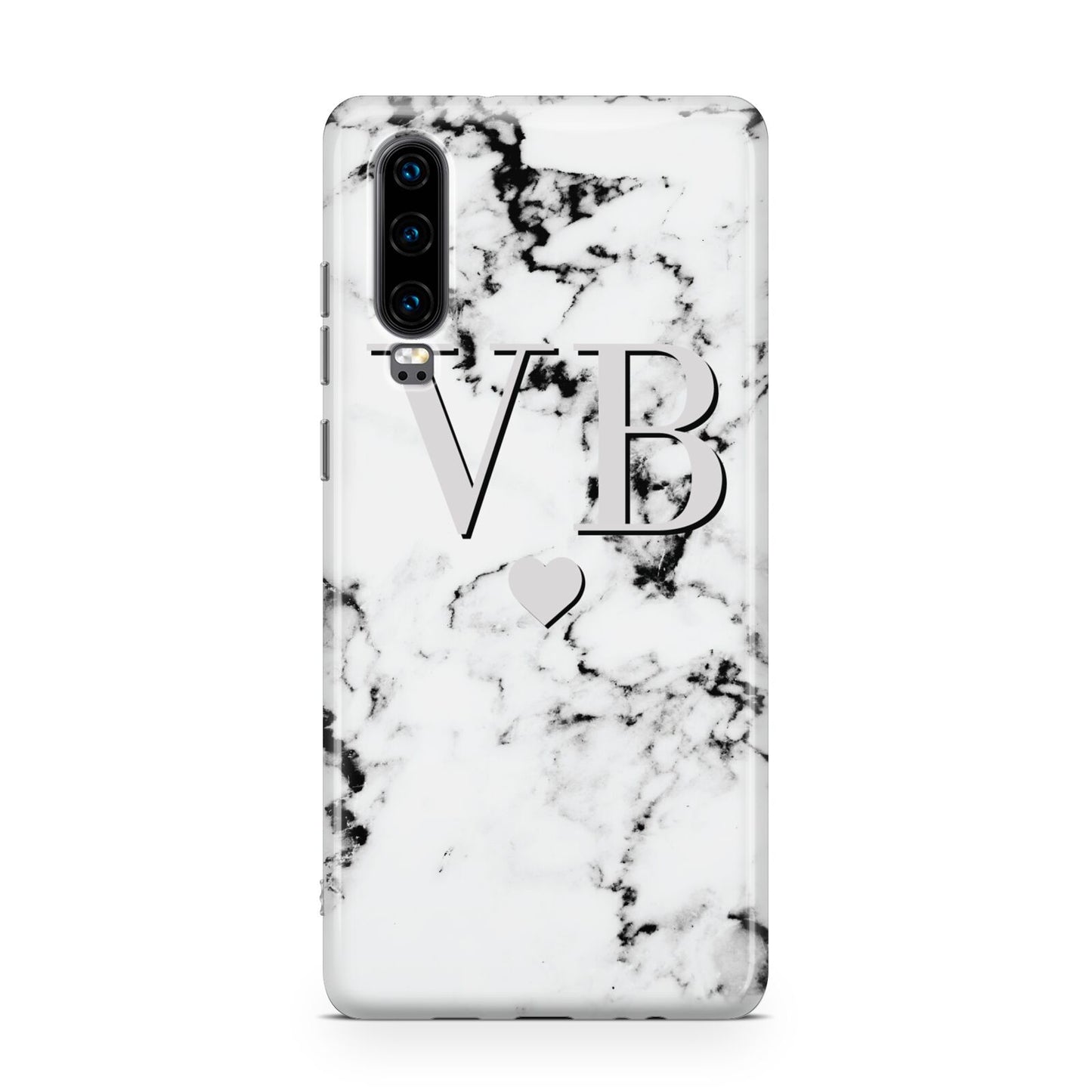 Personalised Grey Initialed Marble Heart Huawei P30 Phone Case