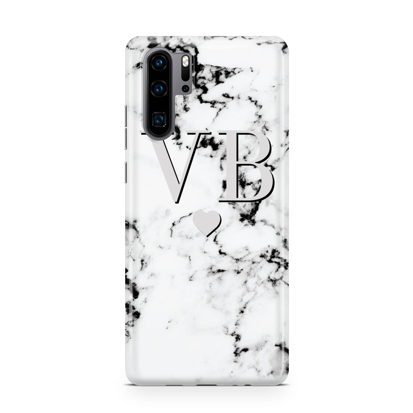 Personalised Grey Initialed Marble Heart Huawei P30 Pro Phone Case