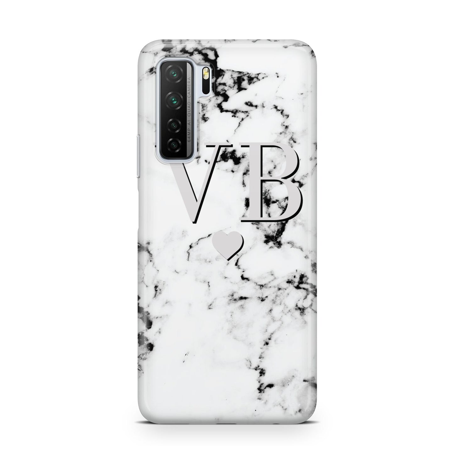 Personalised Grey Initialed Marble Heart Huawei P40 Lite 5G Phone Case