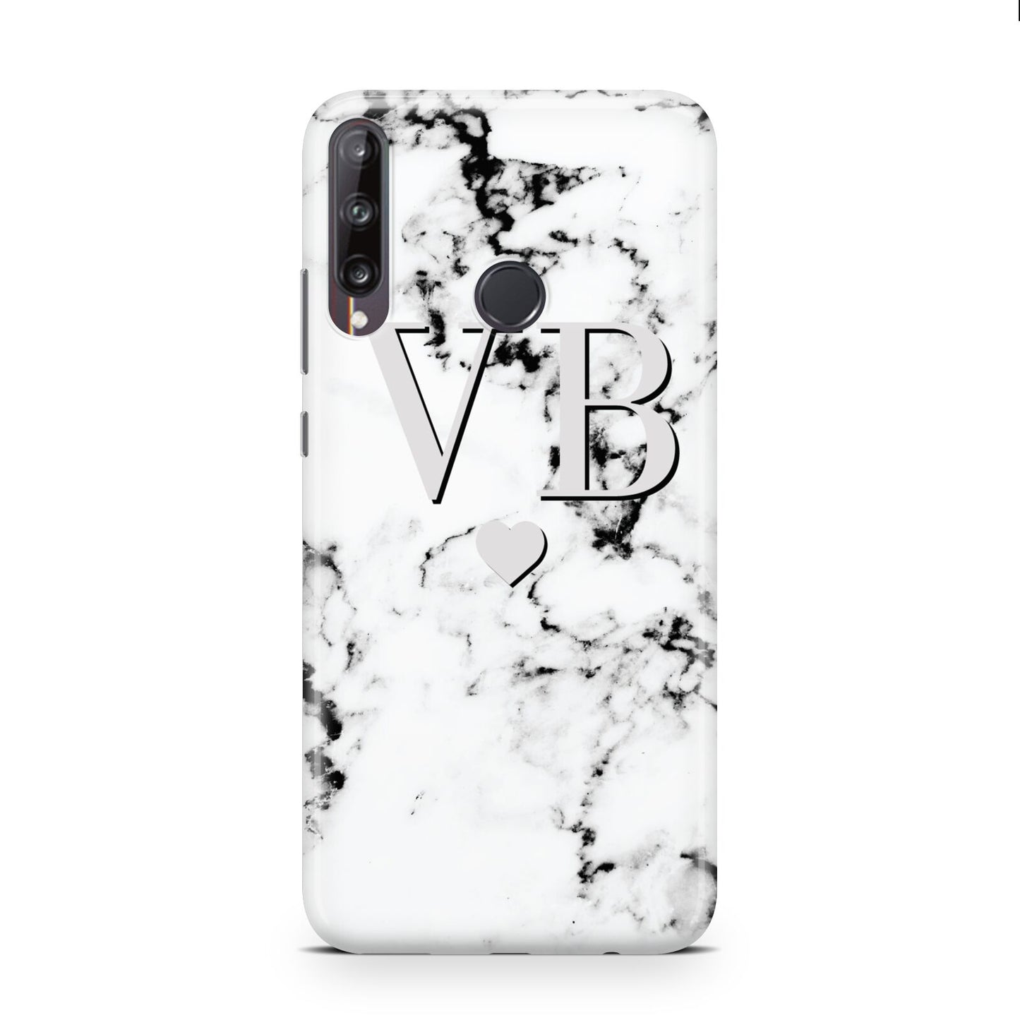 Personalised Grey Initialed Marble Heart Huawei P40 Lite E Phone Case