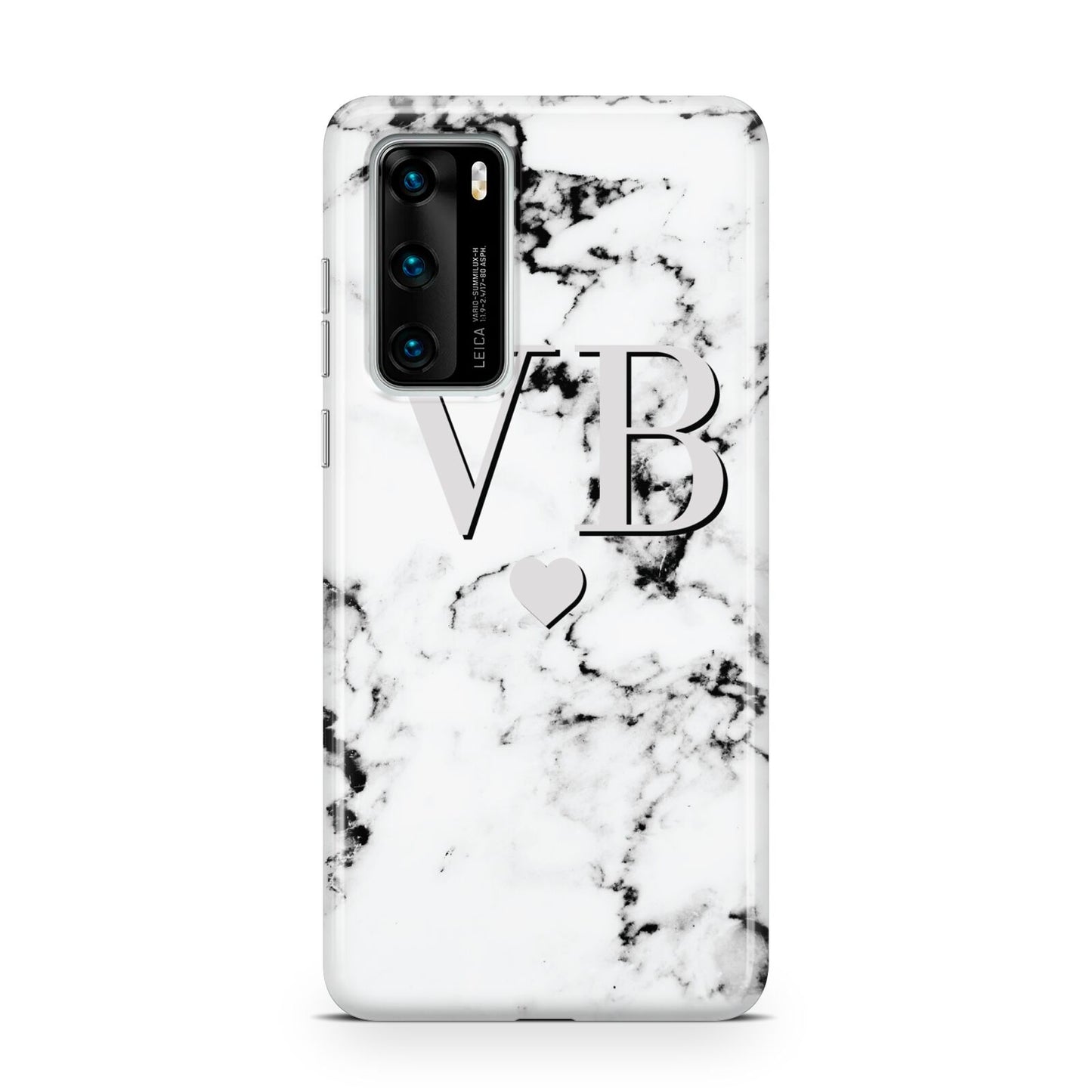 Personalised Grey Initialed Marble Heart Huawei P40 Phone Case