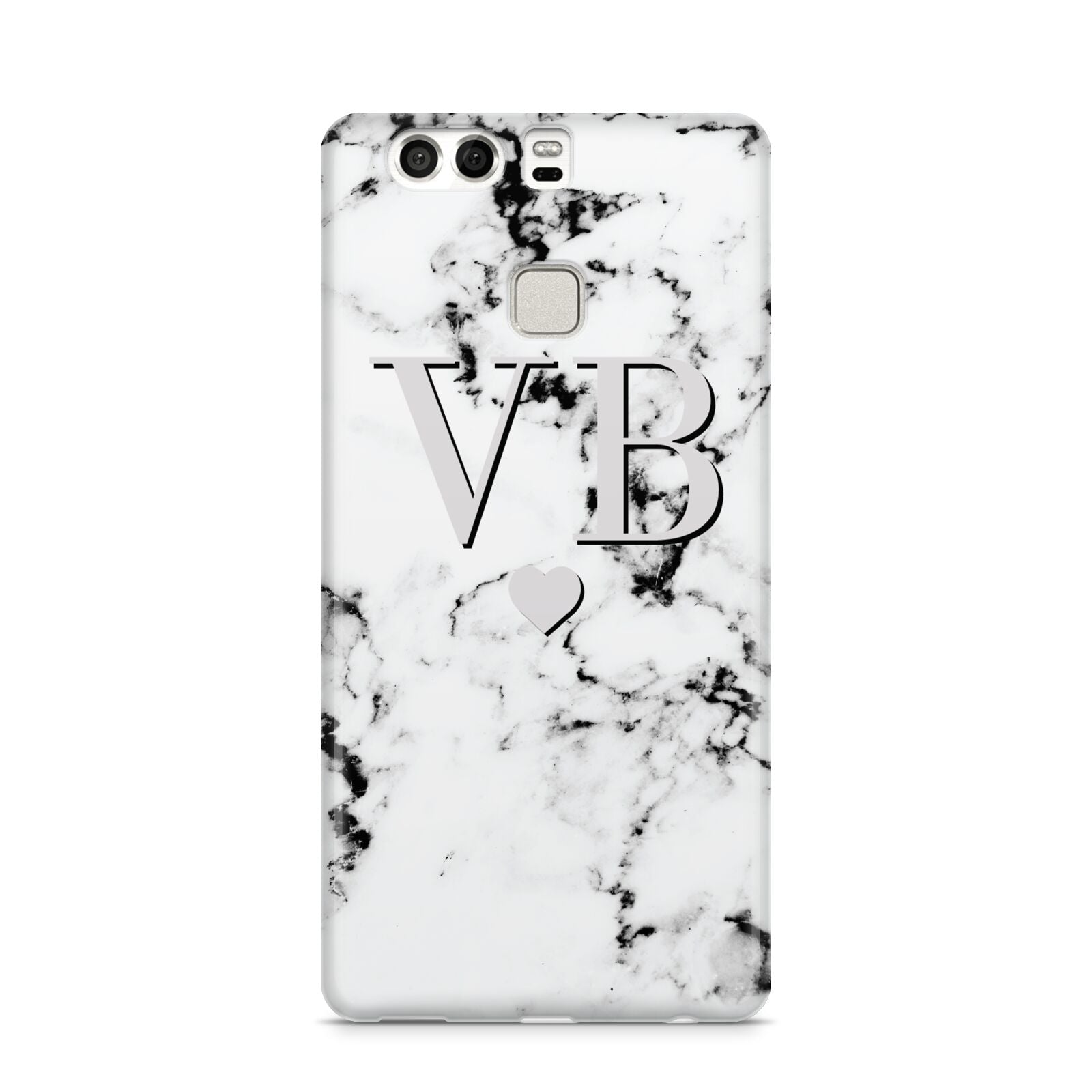 Personalised Grey Initialed Marble Heart Huawei P9 Case