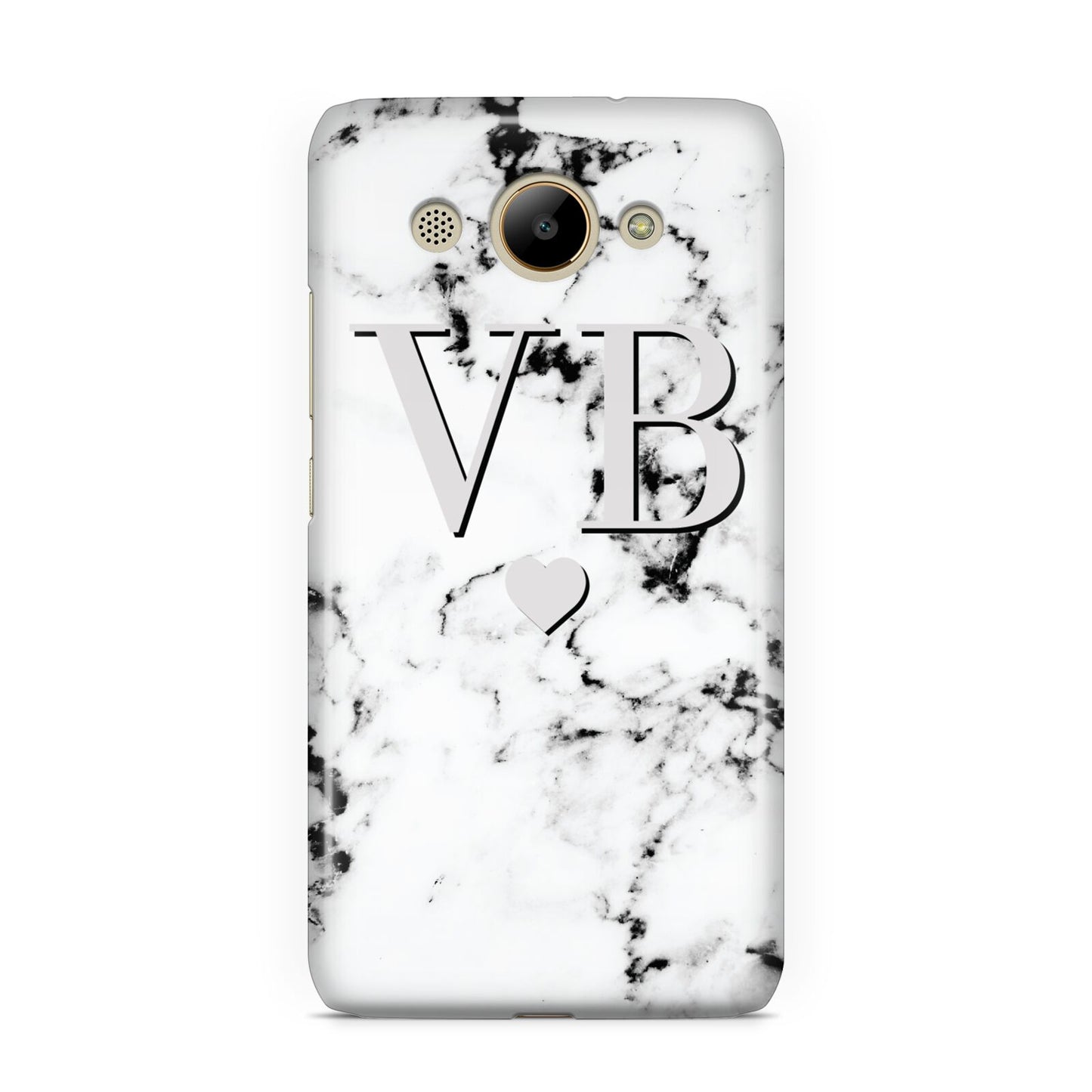 Personalised Grey Initialed Marble Heart Huawei Y3 2017