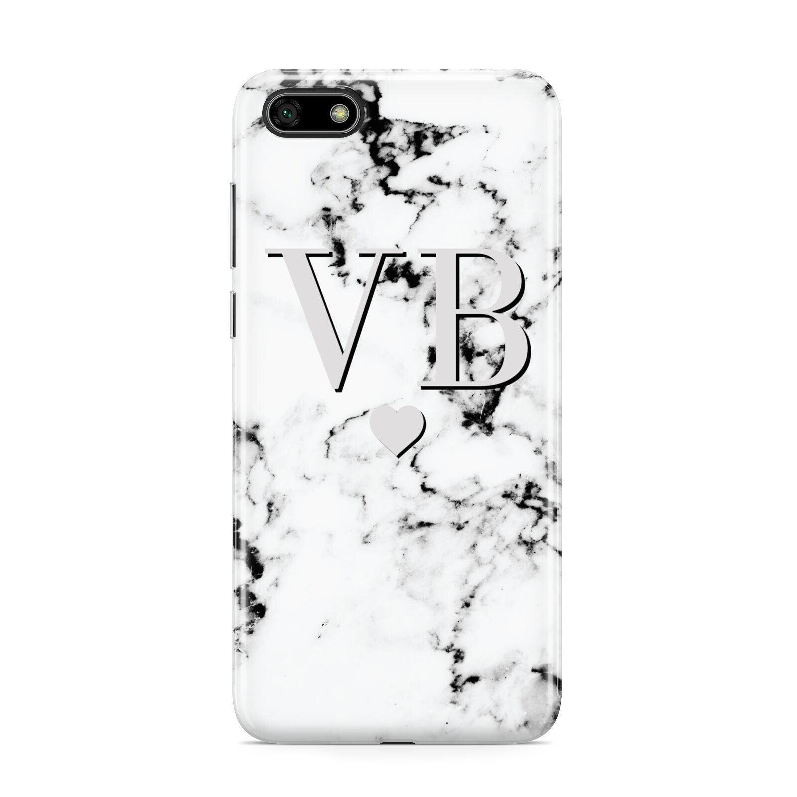 Personalised Grey Initialed Marble Heart Huawei Y5 Prime 2018 Phone Case