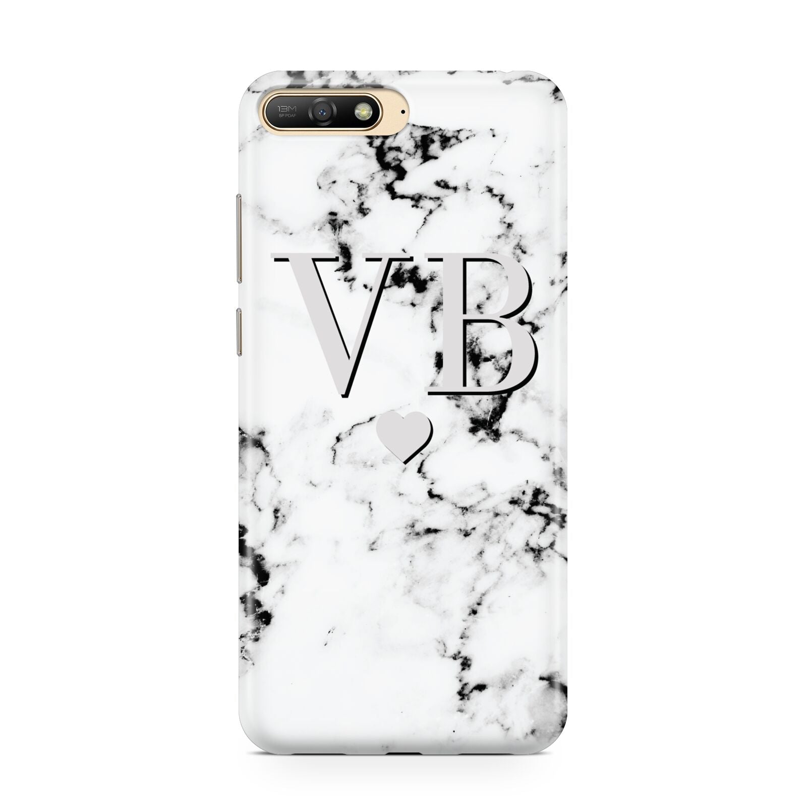 Personalised Grey Initialed Marble Heart Huawei Y6 2018