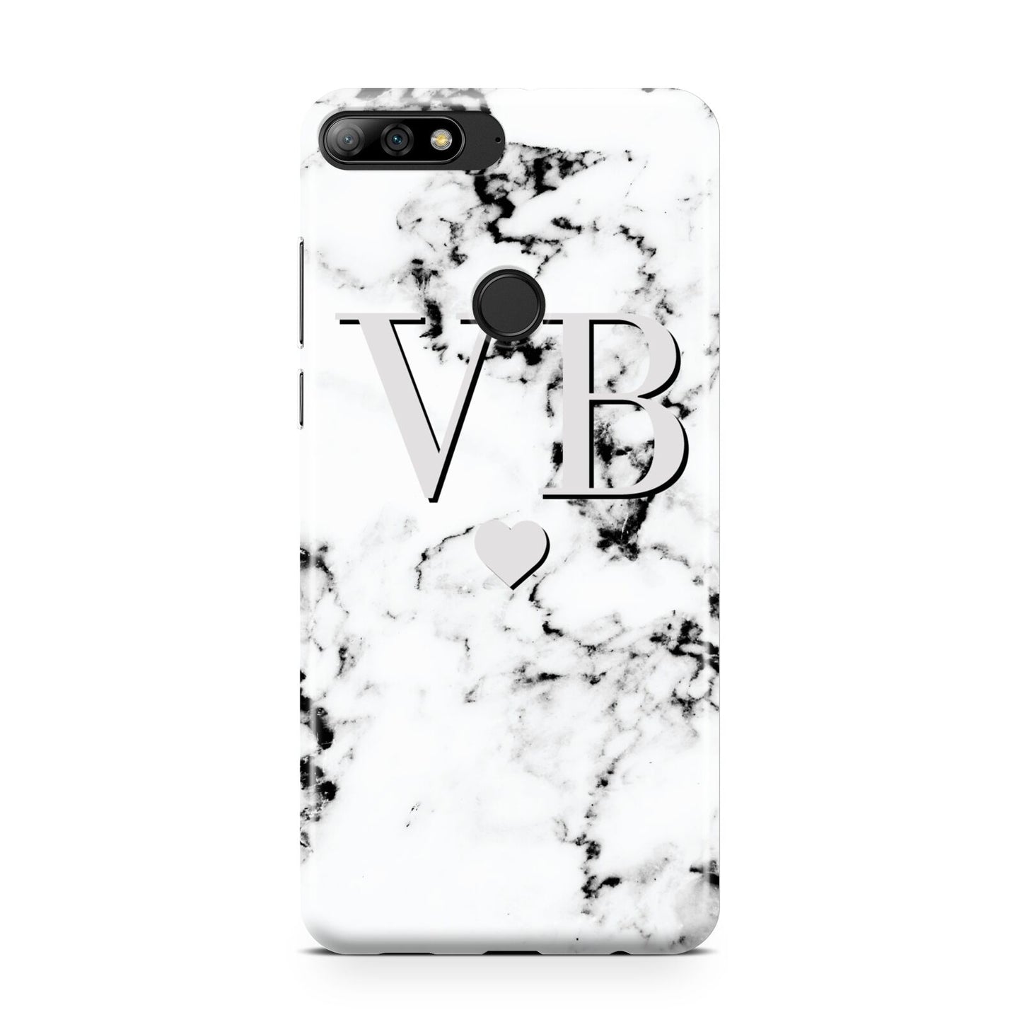 Personalised Grey Initialed Marble Heart Huawei Y7 2018