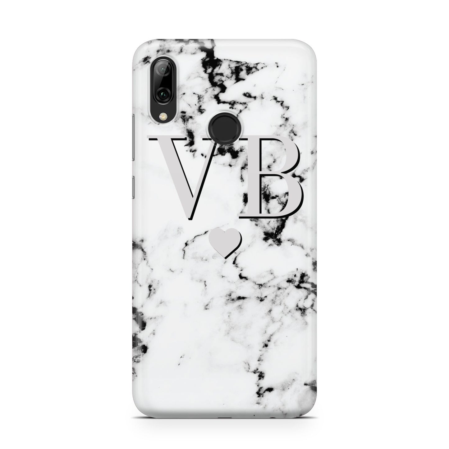 Personalised Grey Initialed Marble Heart Huawei Y7 2019