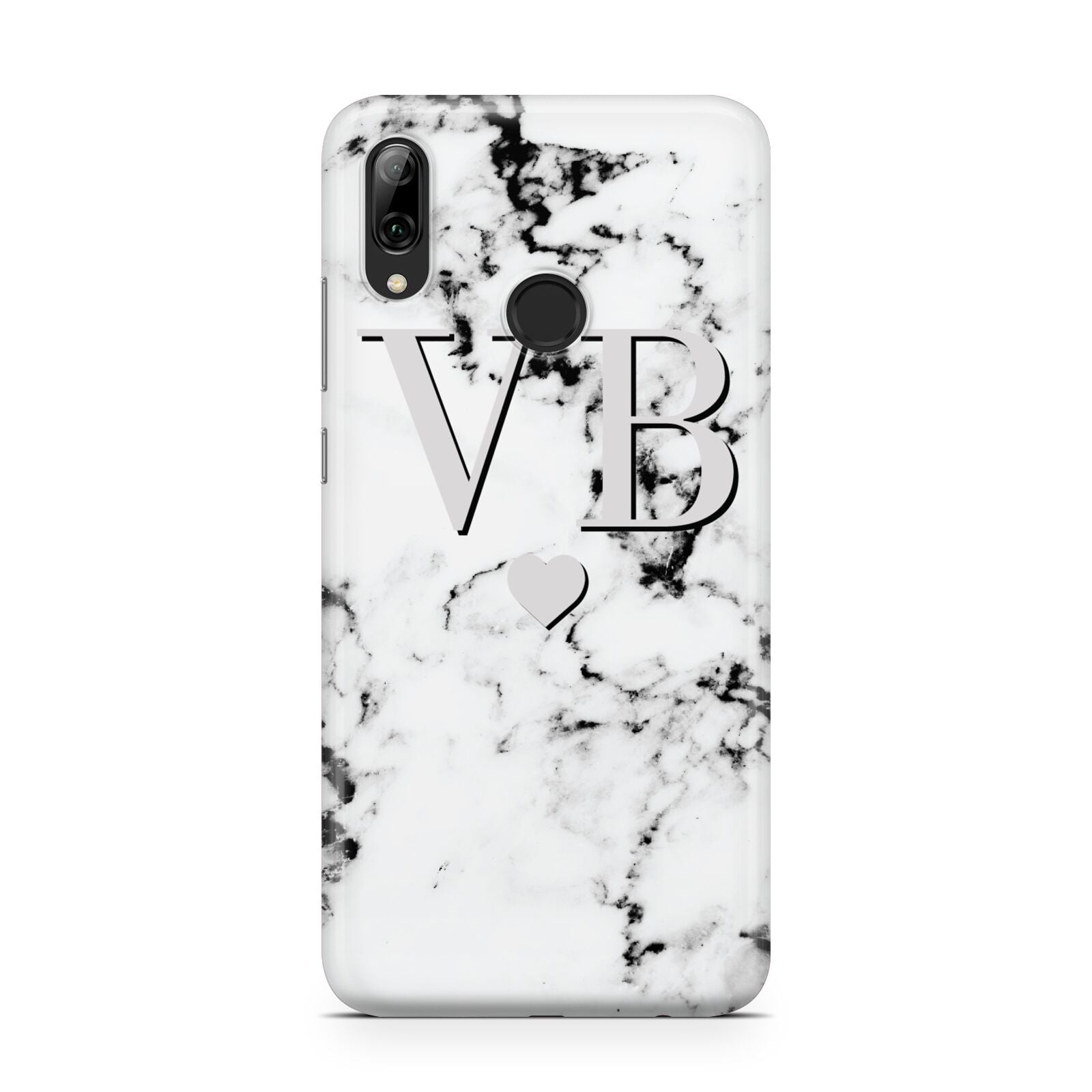 Personalised Grey Initialed Marble Heart Huawei Y7 2019