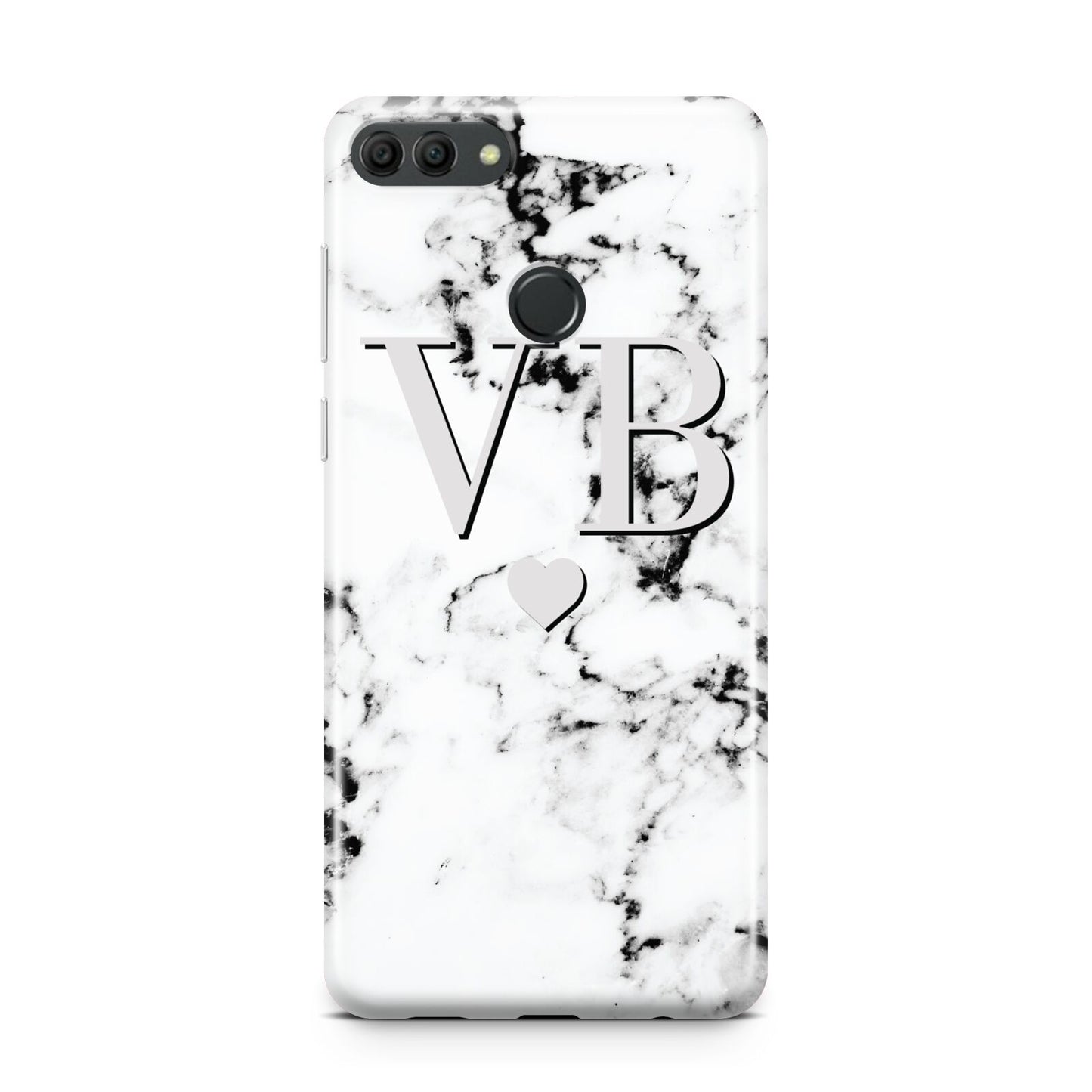 Personalised Grey Initialed Marble Heart Huawei Y9 2018