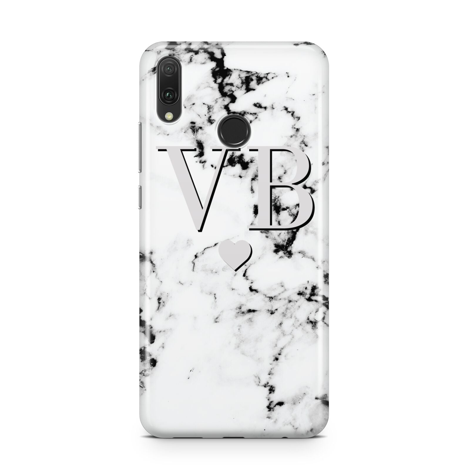 Personalised Grey Initialed Marble Heart Huawei Y9 2019