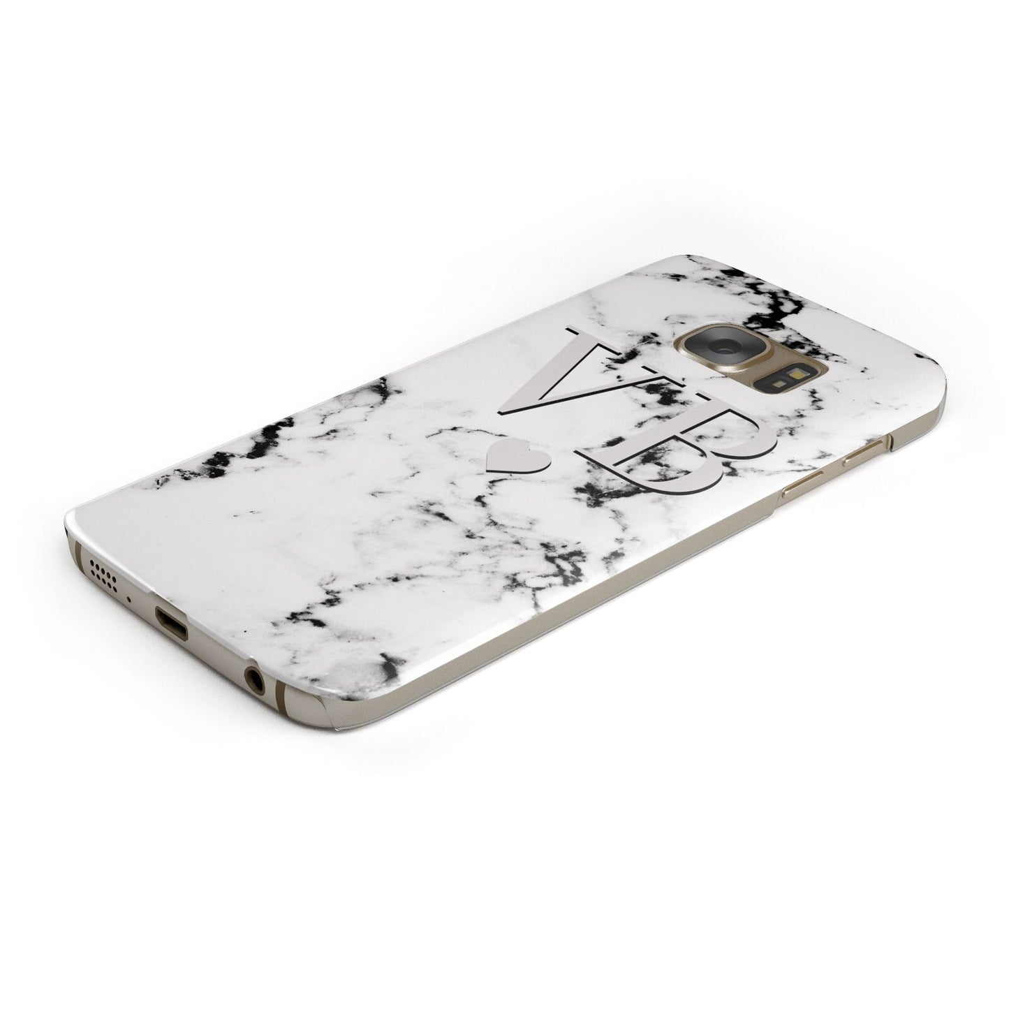 Personalised Grey Initialed Marble Heart Protective Samsung Galaxy Case Angled Image