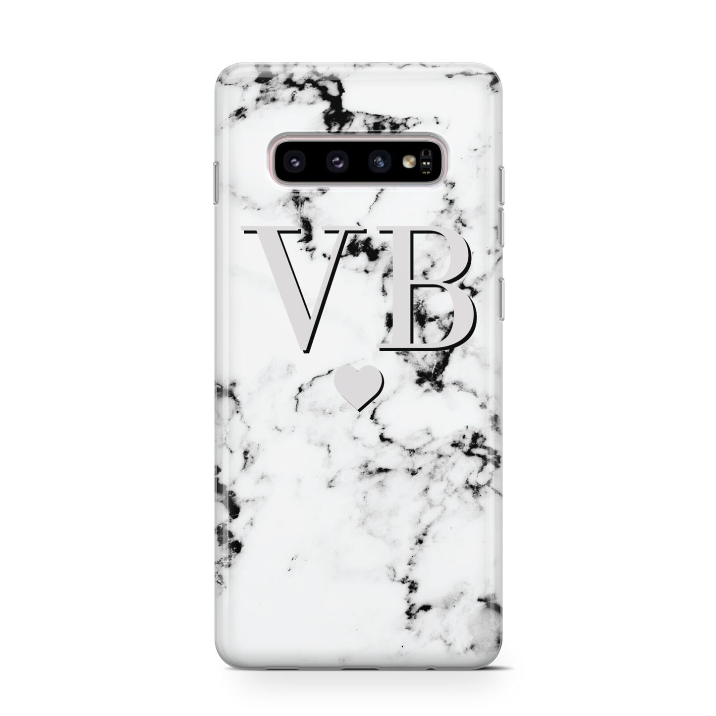 Personalised Grey Initialed Marble Heart Protective Samsung Galaxy Case