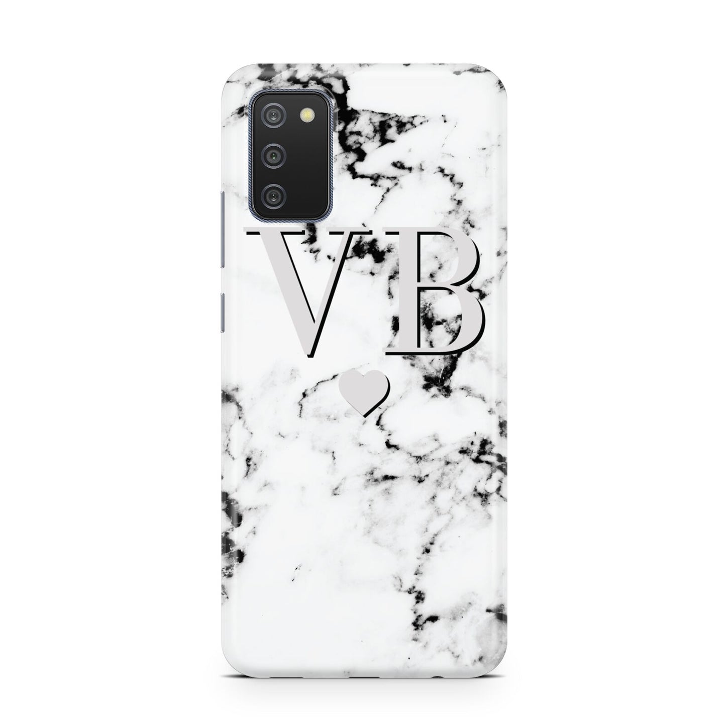 Personalised Grey Initialed Marble Heart Samsung A02s Case