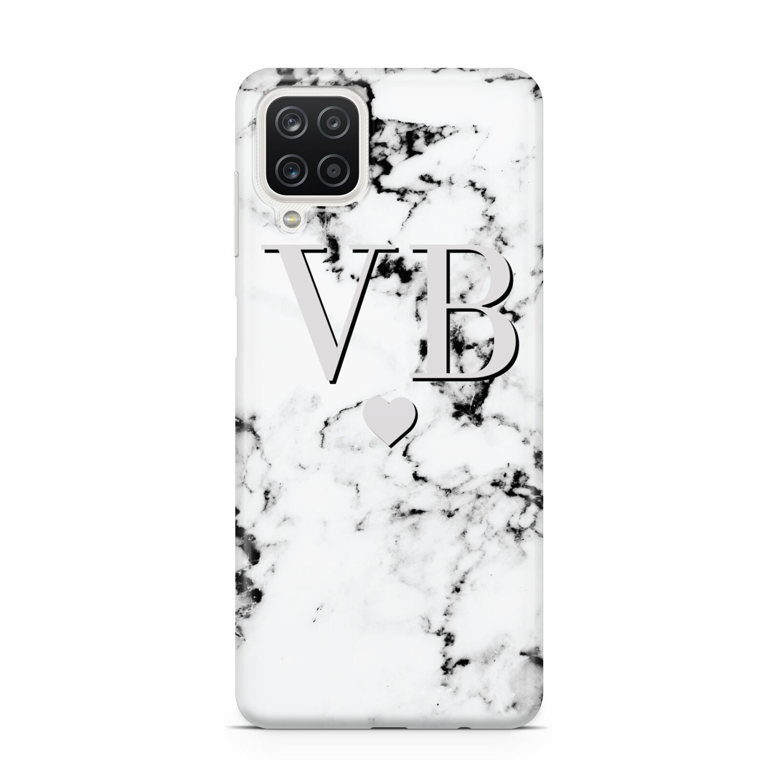 Personalised Grey Initialed Marble Heart Samsung A12 Case