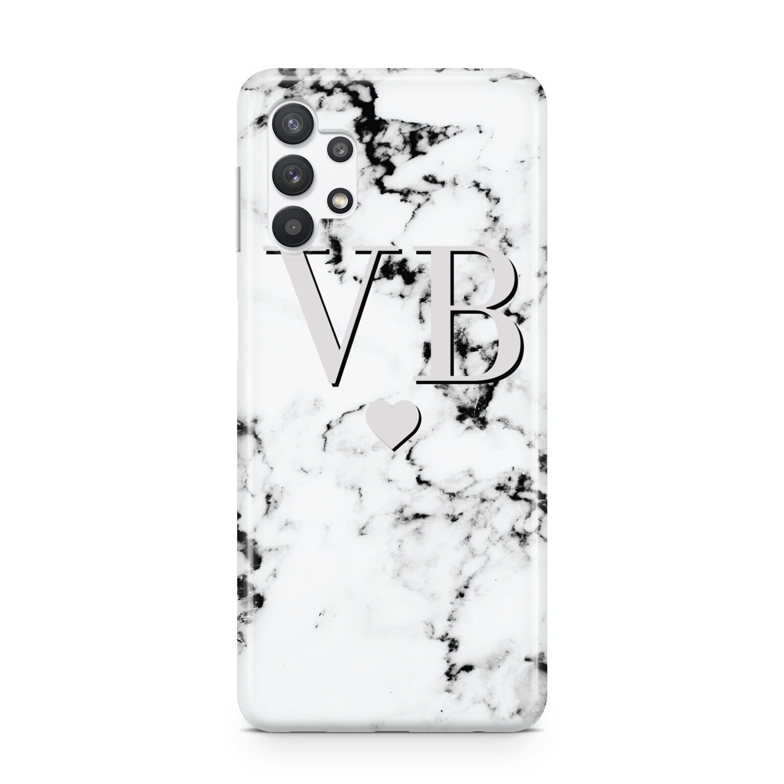 Personalised Grey Initialed Marble Heart Samsung A32 5G Case