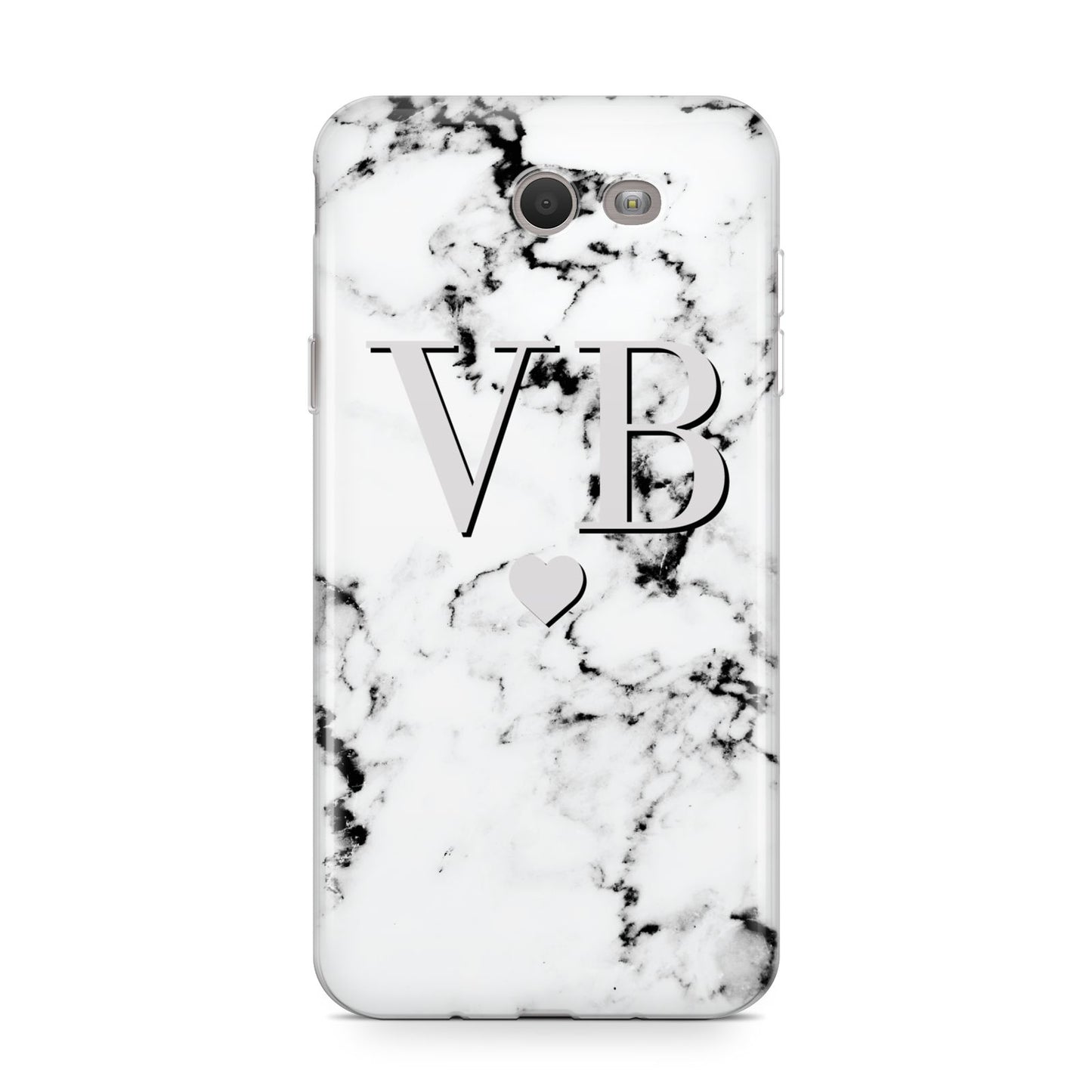 Personalised Grey Initialed Marble Heart Samsung Galaxy J7 2017 Case