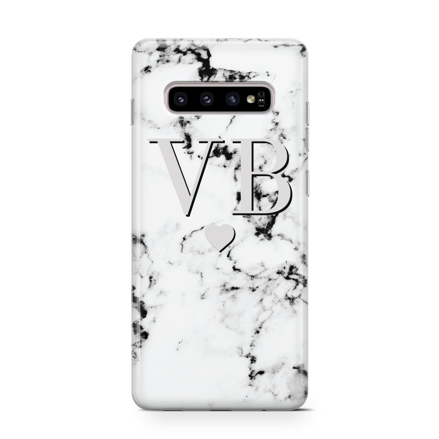 Personalised Grey Initialed Marble Heart Samsung Galaxy S10 Case