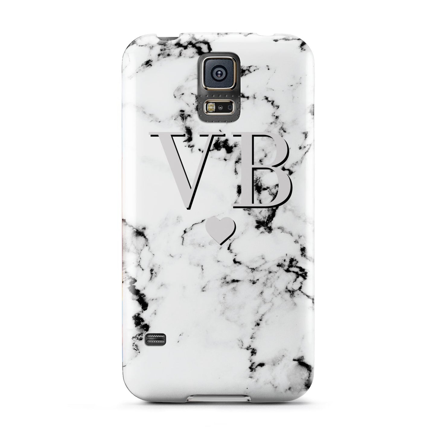 Personalised Grey Initialed Marble Heart Samsung Galaxy S5 Case