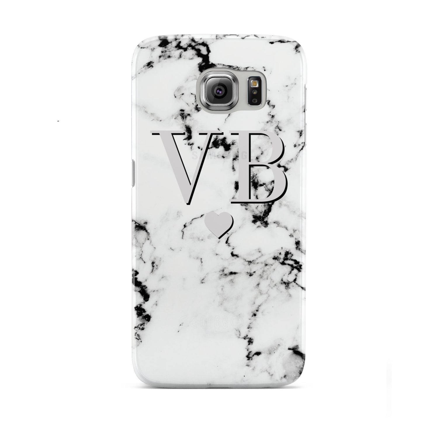 Personalised Grey Initialed Marble Heart Samsung Galaxy S6 Case