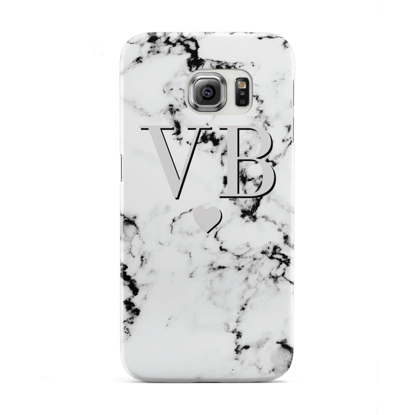 Personalised Grey Initialed Marble Heart Samsung Galaxy S6 Edge Case