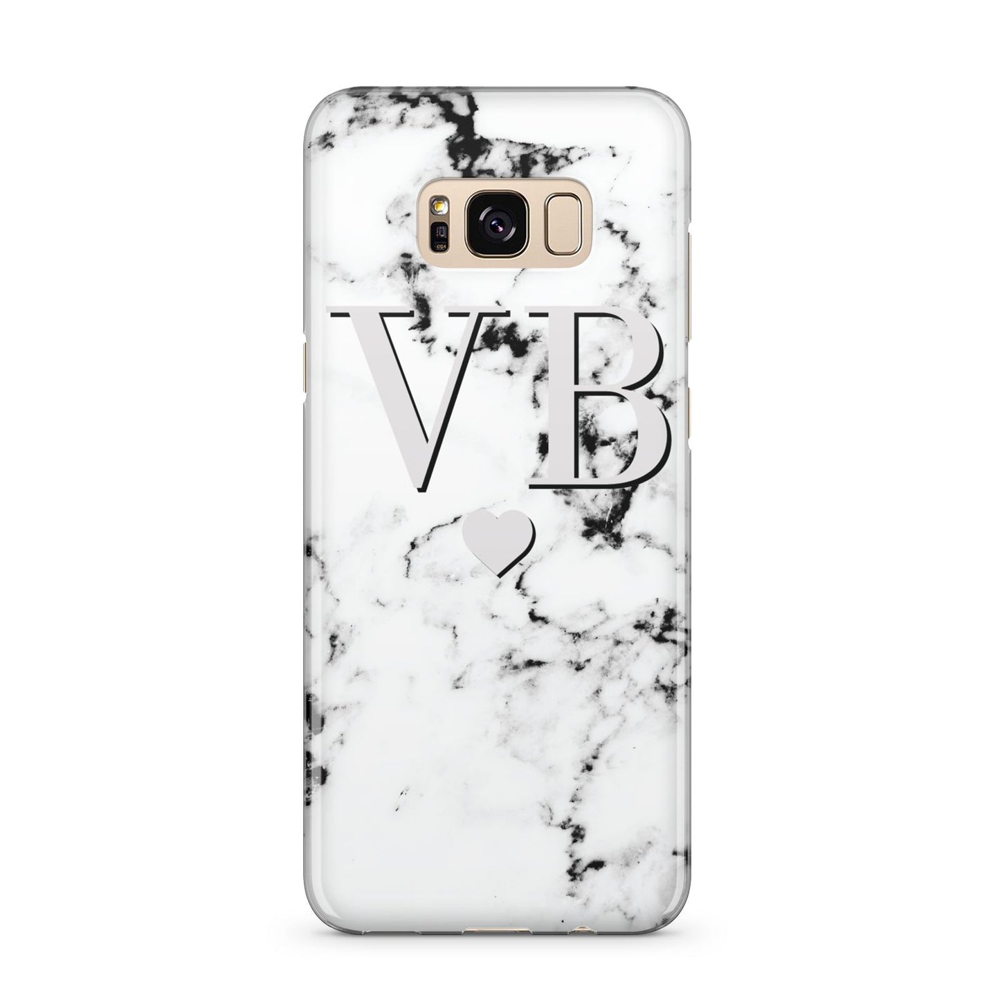 Personalised Grey Initialed Marble Heart Samsung Galaxy S8 Plus Case