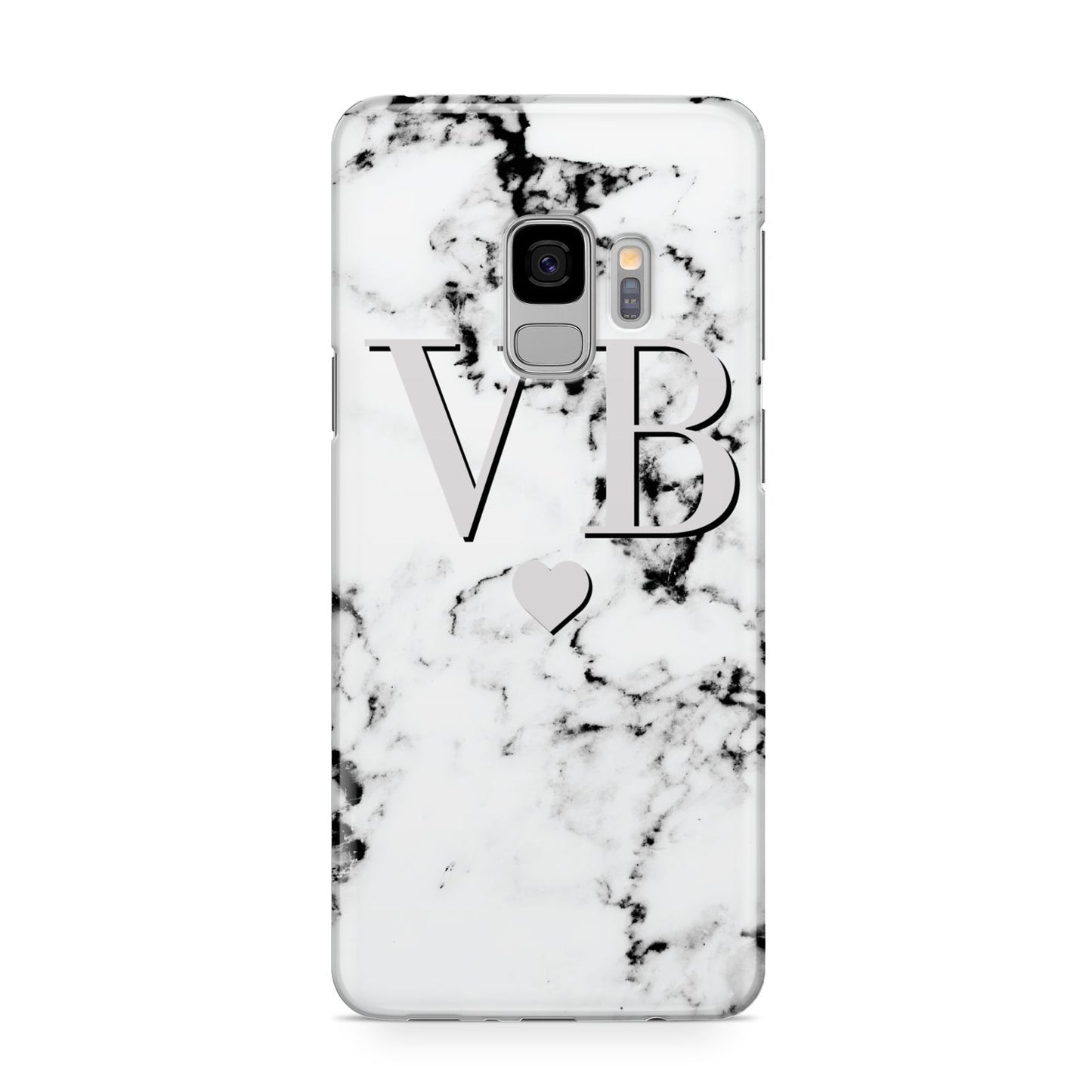 Personalised Grey Initialed Marble Heart Samsung Galaxy S9 Case