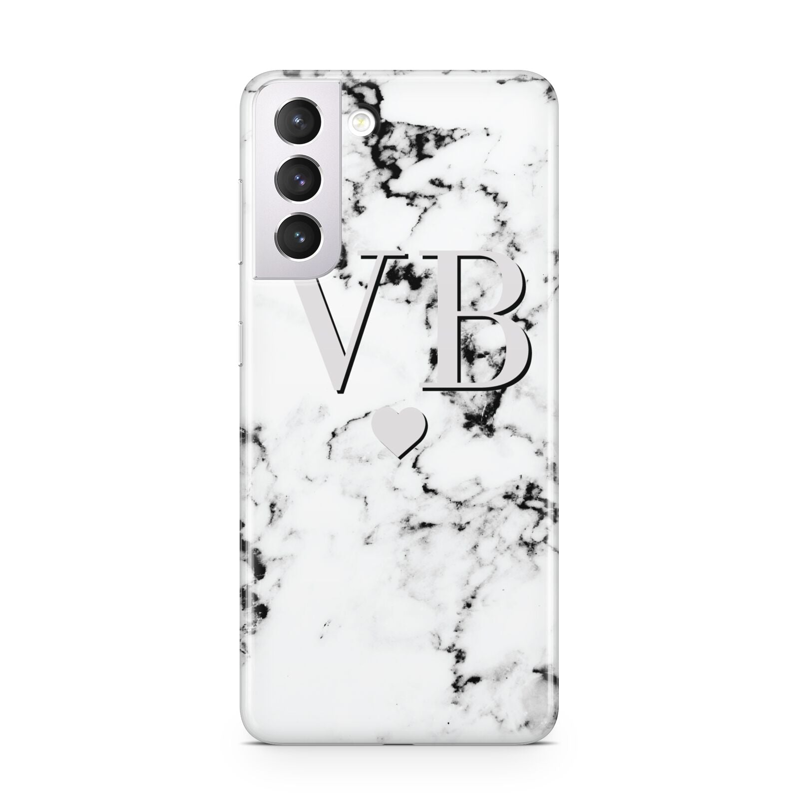 Personalised Grey Initialed Marble Heart Samsung S21 Case