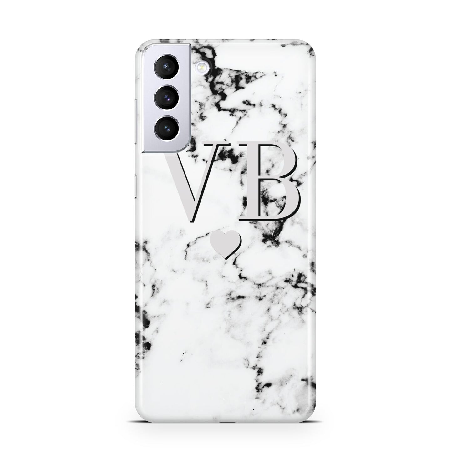 Personalised Grey Initialed Marble Heart Samsung S21 Plus Case