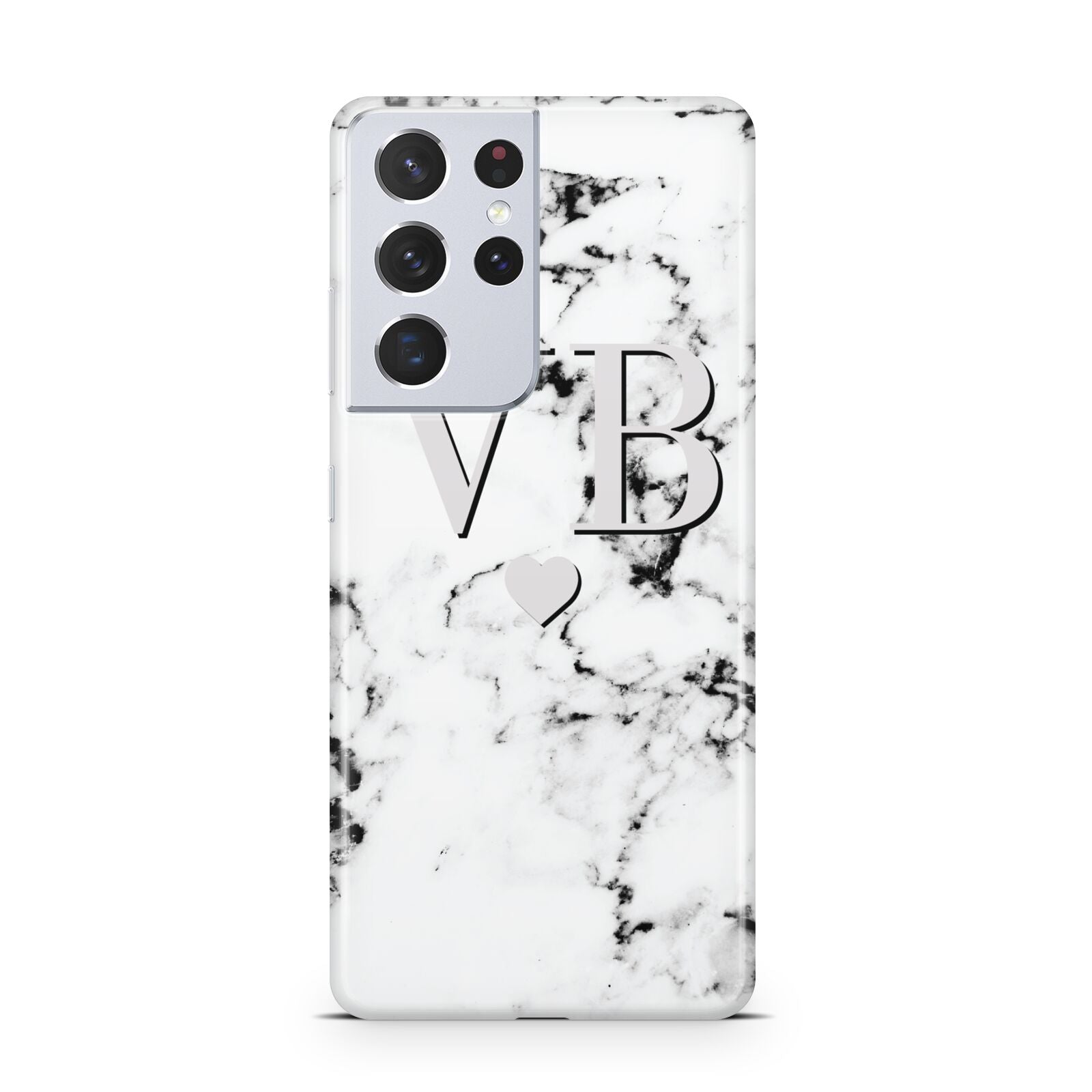 Personalised Grey Initialed Marble Heart Samsung S21 Ultra Case