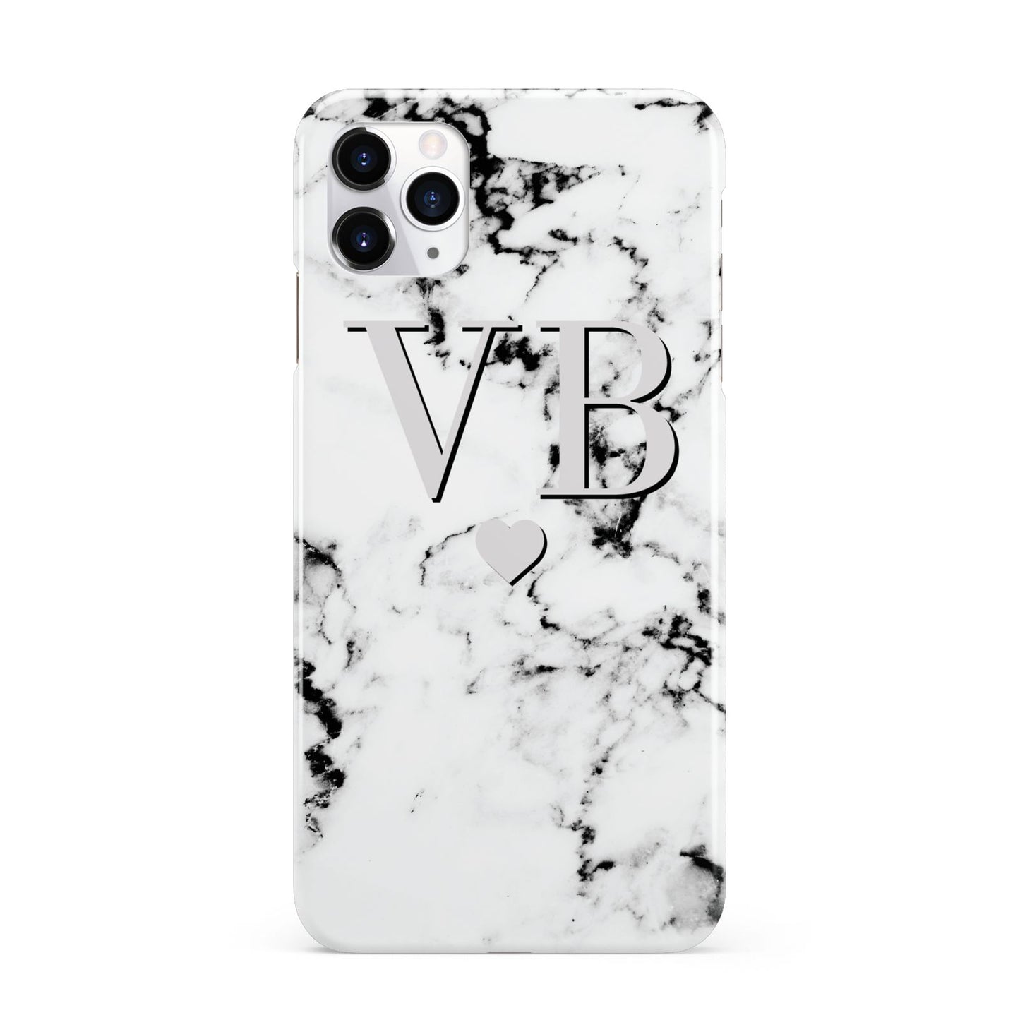 Personalised Grey Initialed Marble Heart iPhone 11 Pro Max 3D Snap Case