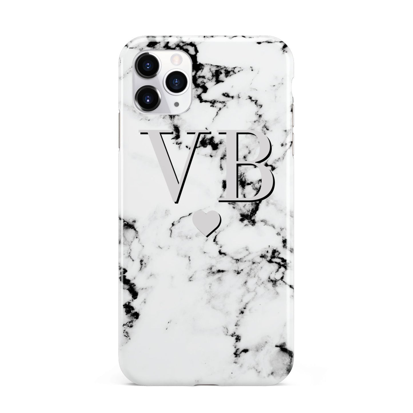 Personalised Grey Initialed Marble Heart iPhone 11 Pro Max 3D Tough Case