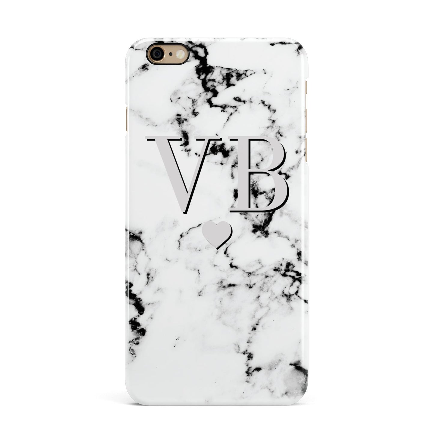 Personalised Grey Initialed Marble Heart iPhone 6 Plus 3D Snap Case on Gold Phone