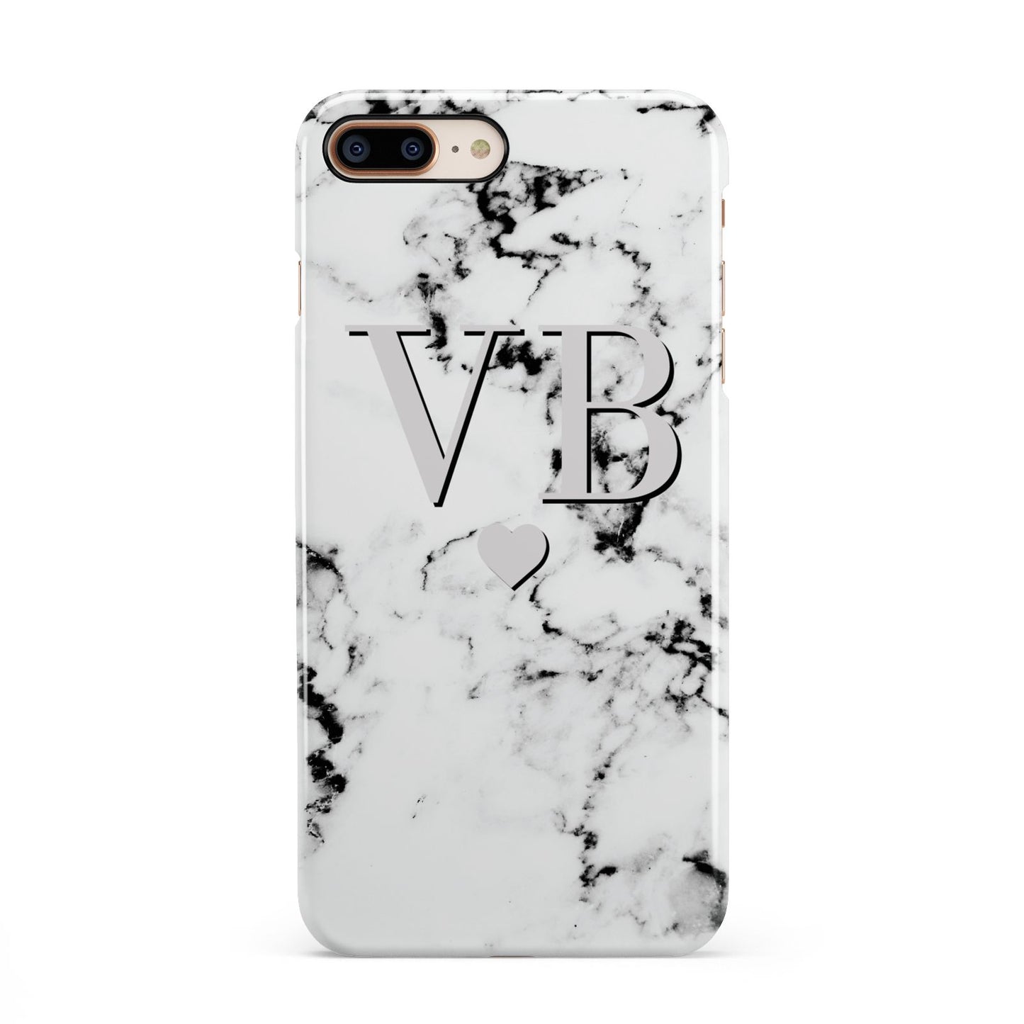 Personalised Grey Initialed Marble Heart iPhone 8 Plus 3D Snap Case on Gold Phone