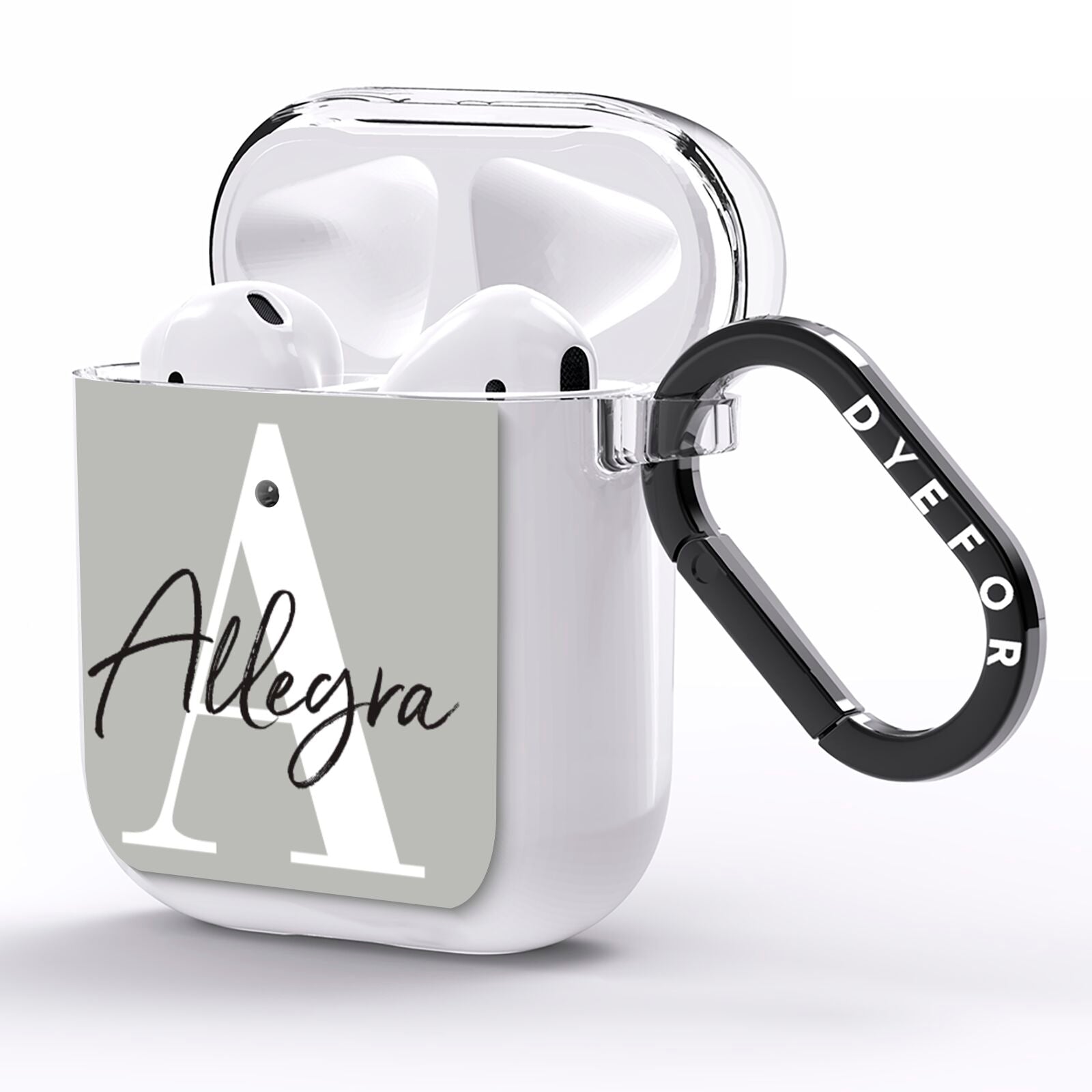 Personalised Grey Initials And Name AirPods Clear Case Side Image