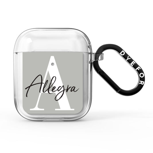 Personalised Grey Initials And Name AirPods Clear Case